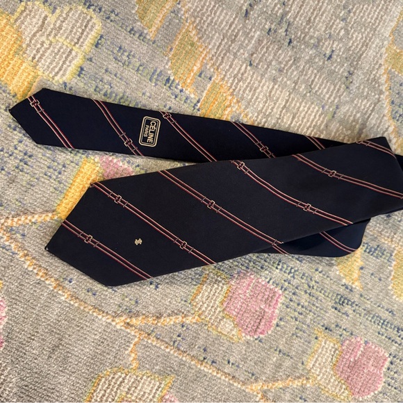 Celine Vintage Navy Stripes Men's Neck Tie - Picture 4 of 7